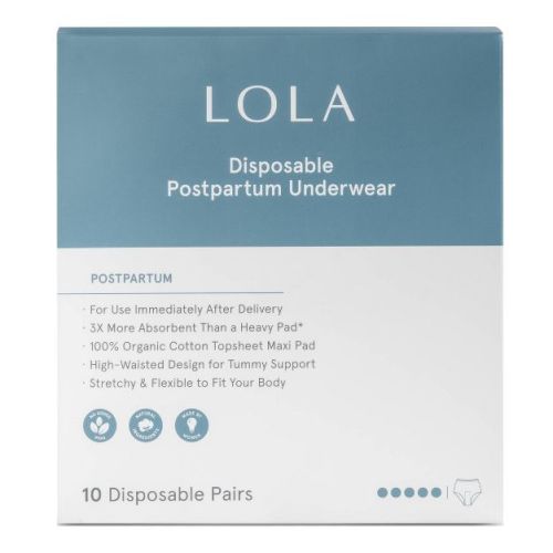 LOLA Postpartum Underwear with Organic Cotton Maxi Pad - 10ct