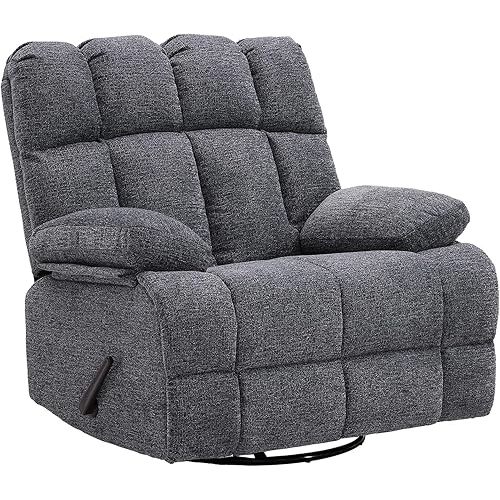 Oversized Swivel Rocker Recliner Chair for Adult, Rock Recliner for 350lb Big Man, Extra Wide Manual Recliners, Overstuffed Soft Rocking Sofa Chair,Light Grey