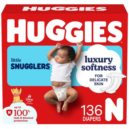 Huggies Little Snugglers Fragrance Free Baby Diapers, Size Newborn (up to 10 lbs), 136 Count (Select for More)
