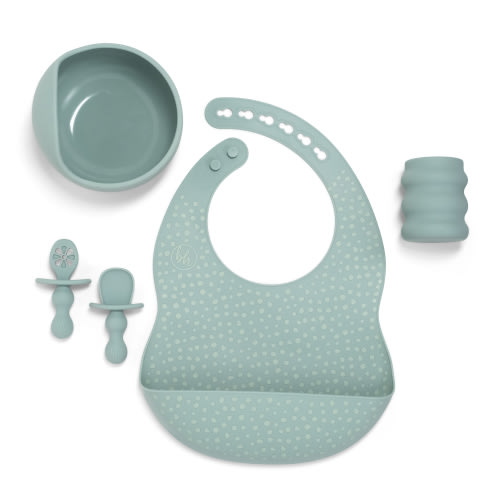 BooginHead 5-Piece Baby-Led Weaning Silicone Tableware, Feeding Utensils, Training Eating Supplies, Sage Green
