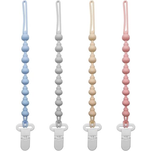 4 Pack Silicone Pacifier Clips, One Piece Beads Gourd Design Teething Pacifier Holder Clip, Neutral Baby Paci Dummy Clips Boys & Girls, Binky Clips Pacifier Straps Chain for Toys Teethers