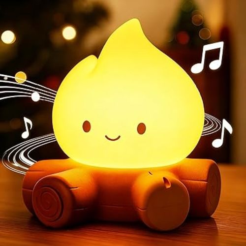 Rechargeable Campfire Night Light, Portable Flamp Lamp, Cute Halloween Nightlight with White Noise, Silicone Night Lamps for Bedroom, Outdoor, Camping, Gifts for Kids Teens Seniors Room Decor