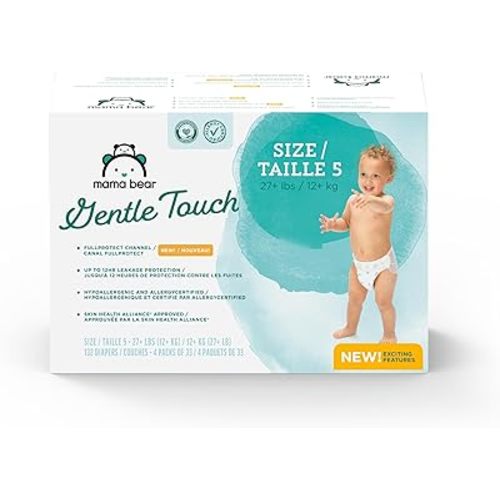 Amazon Brand - Mama Bear Gentle Touch Diapers, Size 5, 132 Count (4 packs of 33)
