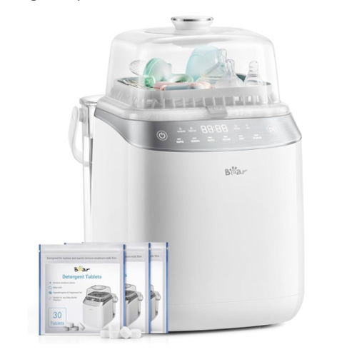Bear Bottle Washer Pro, Baby Bottle Washer and Sterilizer and Dryer - All in One Machine for Bottles, Pump Parts & Baby Essentials with 90 Detergent Tablets - Effortless, Time-Saving