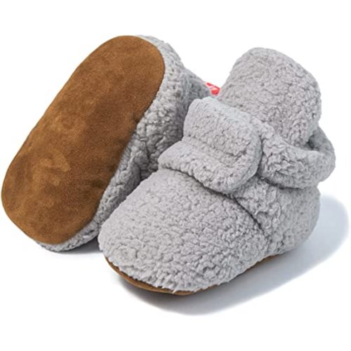 ohsofy Newborn Baby Cotton Booties Stay On Slipper Winter Warm Soft Shoes Non-Skid Infant Ankle Boots Crib Shoes