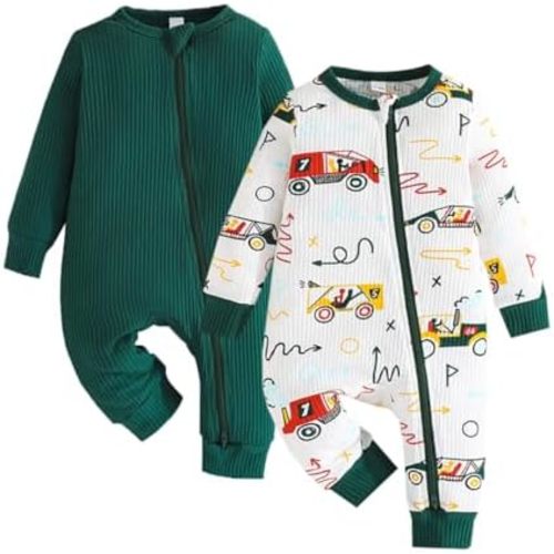 Bafeicao Unisex Baby Boy Girl 2 Pack Rompers Long Sleeve Two Way Zipper Romper One Piece Jumpsuits Clothes Sets