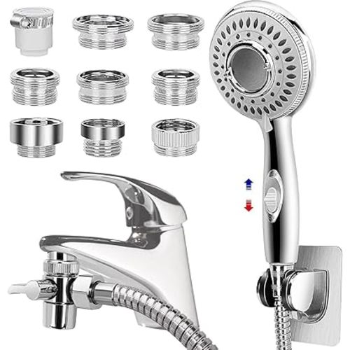 Shower Head Sink - Faucet Bathtub, Hose Sprayer Attachment with 9 Adapters, 79" Hose for Hair Washing, Pet Dog Rinse & Baby Bath, ON/OFF Extension for Tub Faucet, Utility Sink, Laundryroom, Garden