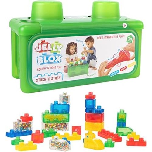Goliath Jelly Blox Stash 'N Stack 2-in-1 Storage Case | Toddler & Preschool Building Blocks Kids Can Squeeze, Stretch, Squish | MESH ACCREDITED | Safety Tested & Ouch-Free | Sensory Play for Ages 2+