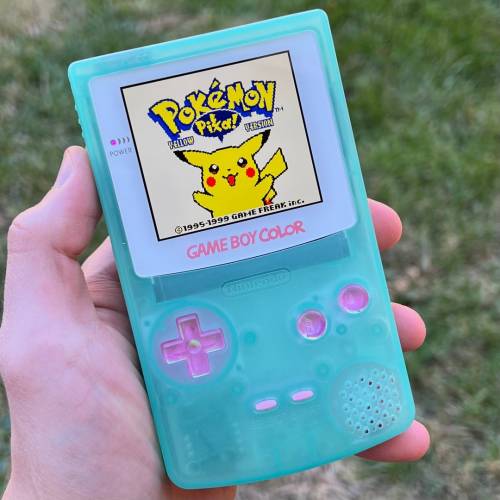 Custom Backlit IPS XL Nintendo Gameboy Color Clear Mint/Pink/White glow in the dark by 8bitAesthetics