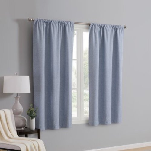 Mainstays Linen Look Blackout Curtain Panel Pair, Set of 2, Blue, 37"W x 63"L