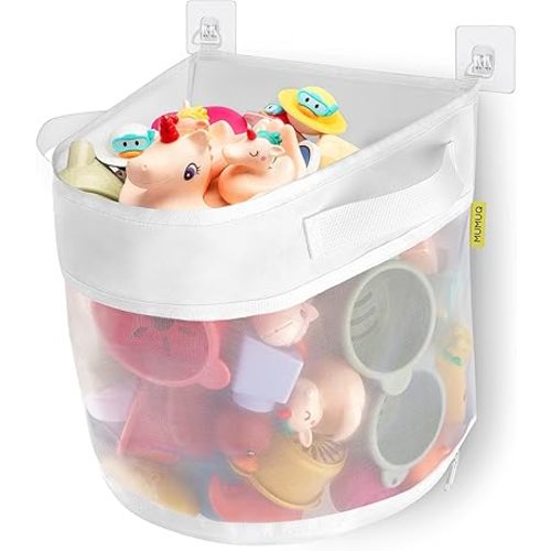 Bath Toy Storage, 4.15 Gallons Bath Toy Holder, Bottom Zipper Bathtub Toy Storage Organizer Bag Quick Access Baby Shower Games Bath Tub Quick Dry Baby Bath Toy Storage Accessory White (L)