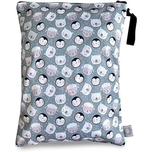FLOCK THREE Washable and Reusable Wet Bag Diaper Bag Water Resistant Swimming Bag Pouch, Yoga Gym Bag, 12.6'' x 16.5''