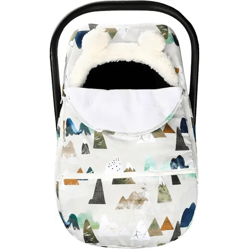 Winter Carseat Cover for Baby, Boys Carseat Canopies Cover, Zipped Cozy & Warm Cover, Protect Baby from Cold Wind, Adventure Mountain