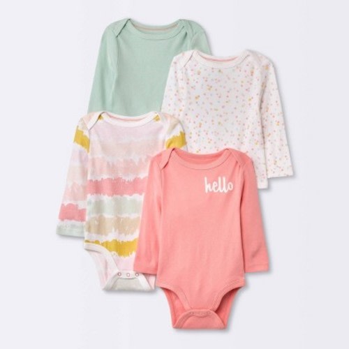 Baby Girls' 4pk Long Sleeve Bodysuit - Cloud Island™, Color: Pink, Size: 3-6M