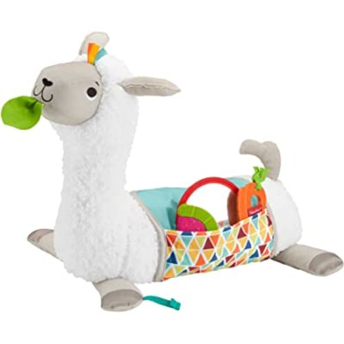 Fisher-Price Plush Baby Wedge Grow-With-Me Tummy Time Llama With 3 Take-Along Toys For Sensory Play