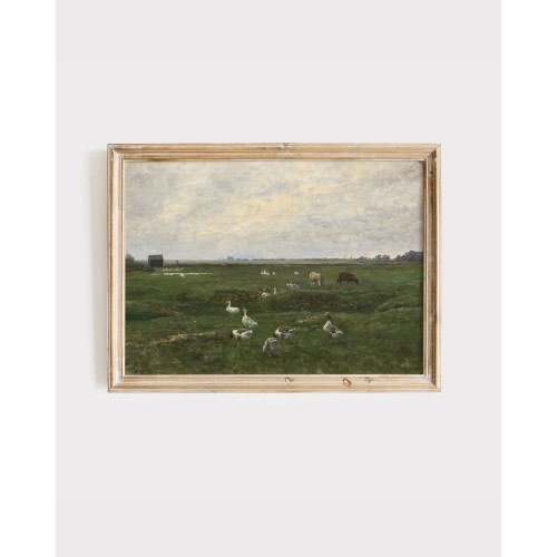Country Farm Painting | Vintage Farmhouse Wall Decor | Antique Animal Painting | Country Wall Art | Duck Painting | Animal Decor