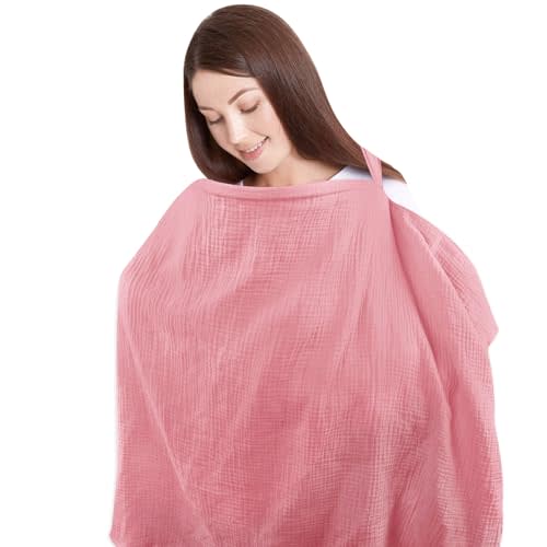 DAYEEBALL Muslin Nursing Covers for Breastfeeding, Cotton Breastfeeding Cover for Summer, Breathable & Soft, Multi-Use Privacy Nursing Covers with Rigid Hoop, Adjustable Neck Strap, PINK