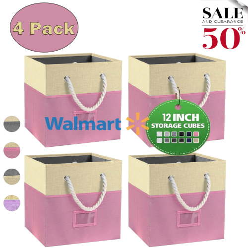 Werseon 12" Fabric Storage Cube Bins, Set of 4 Storage Cubes Organizer with Cotton Handles, Foldable Storage Boxes Cloth Baskets for Shelves Closet