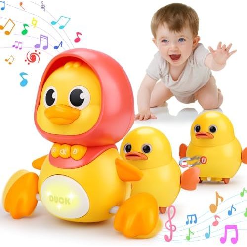 Baby Musical Duck Toys Set with 2 Baby Ducks for 0-3 3-6-12 Months Infants Tummy Time Toys Newborn Development Light Up Music Crawling Walking Toys 1 2 Year Old Boys Girls Birthday