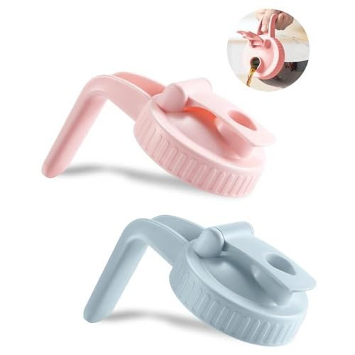 2 Pack Wide Mouth Mason Jar Lids V-Shaped with Handle, Mason Jar Pour Spout with Extended Flip Lid Easy to Open, Airtight Leak Proof and Durable (Jars Not Included)