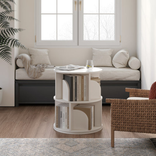 George Oliver Rotating Bookshelf, 2 Tier Small Bookcase Corner Shelves Display Storage Tower Space-saving Revolving For Small Space & Reviews | Wayfair