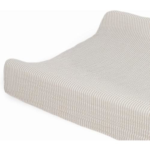 Little Unicorn 100% Certified Organic Changing Pad Cover | Extra Soft & Breathable Muslin Fabric - Sand Stripe