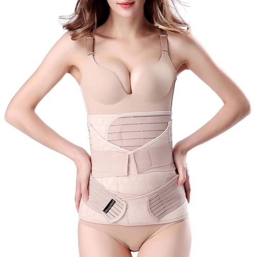 3 in 1 Postpartum Belly Band - Postpartum Belly Support Recovery Wrap, After Birth Brace, Slimming Girdles, Body Shaper Waist Shapewear, Post Surgery Pregnancy Belly Support Band (S/M, Beige)