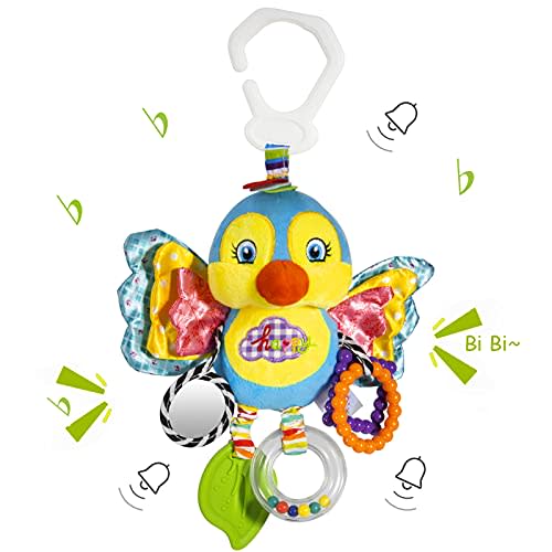 Funsland Baby Stroller and Car Seat Toys for Infant - Hanging Rattle Teether Clip on Soft Plush Baby Toys for Boys and Girls 3-12 Months