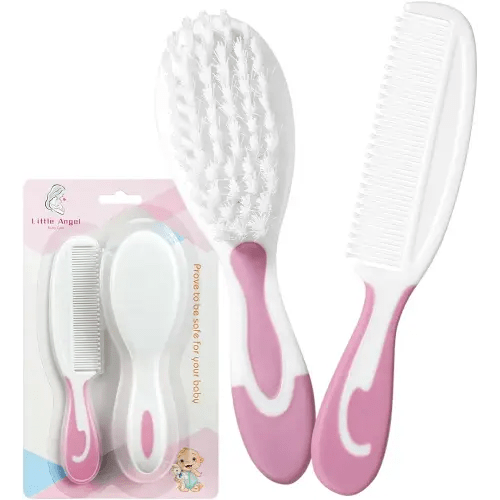 Baby Hair Brush and Comb Sets, New Born Baby Hair Brushes, Perfect Baby Registry Gift for Newborns(Pink)