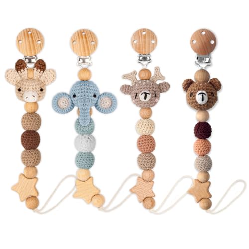 LSTRAGY Handmade Knitted Christmas Pacifier Clip Holder for Boys and Girls,4 PCS Binky Clip Fits for Most Baby Pacifier