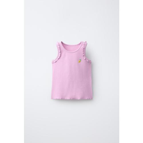 EMBROIDERED RIBBED SLEEVELESS TOP - Pink | ZARA United States