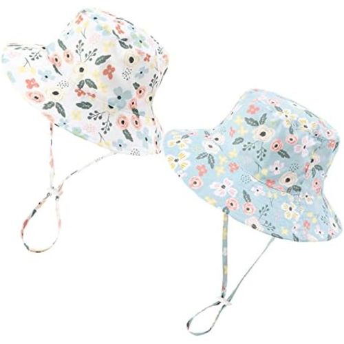 Baby Girl Sun Hat Summer Beach Hats with UPF 50+ Toddler Infant with Wide Brim Strap Outdoor Bucket Hat