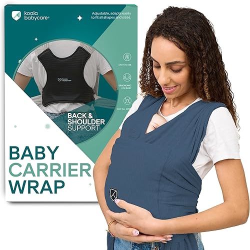 Koala Babycare Baby Carrier Wrap, Easy to Wear As a T-Shirt - Original Baby Carrier Newborn to Toddler - Sling One Size Fits All - Baby Wraps Carrier Up to 22lbs (Blue)