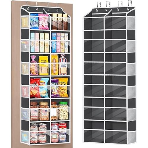Univivi Over The Door Organizer, 6 Tiers Behind Door Storage with Clear Deep Pockets Hanging Organizer for Closet, Bedroom, Nursery, Bathroom and Sundries (Dark Grey)