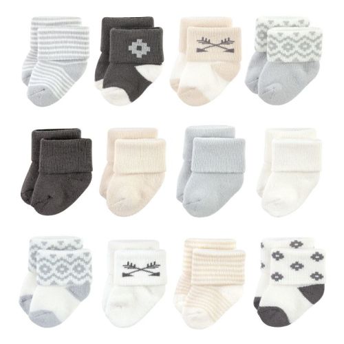 Hudson Baby Cotton Rich Newborn And Terry Socks, Gray Arrows 12-pack, 0-6 Months