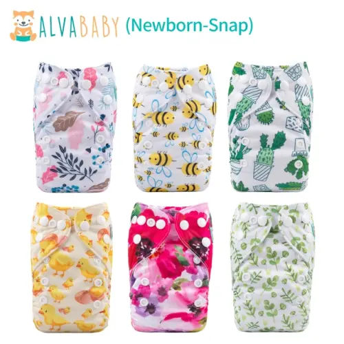 Newborn Cloth Diapers 6 Pack with 6 Microfiber Inserts Adjustable Washable Reusable for Baby Girls and Boys
