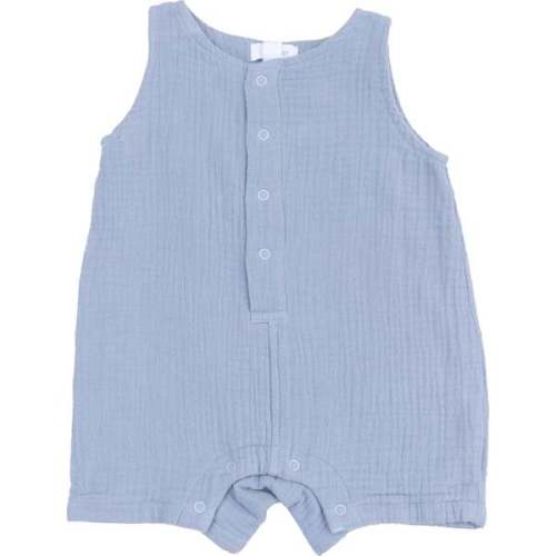 Sleeveless Shortie Romper, Solid Muslin Dusty Blue - 3-6 Months