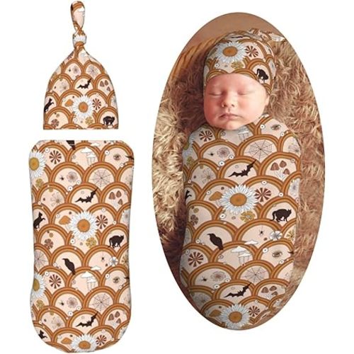 Bat Cats Mushroom Newborn Swaddle Blankets Hat Sets Soft Baby Receiving Blanket Swaddle Sack for Baby Shower Infant Boy Girl Gift