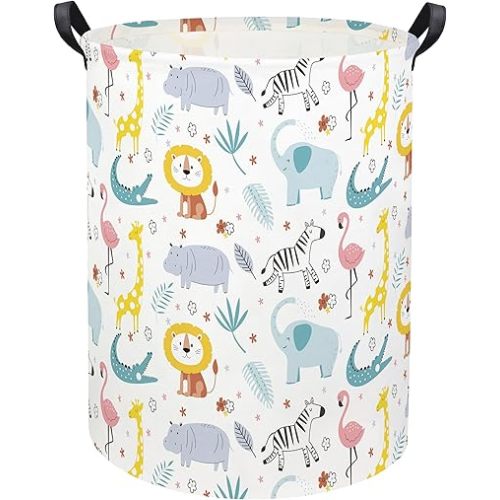 HIYAGON Baby Laundry Basket Baby Hamper for Nursery Boy and Girl Cute Kids Toy Storage Basket Organizer Bins Safari Animal Room Decor(Colorful Animals)