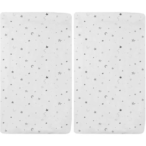 American Baby Company 100% Natural Cotton Fitted Cradle/Bassinet Sheet 36" x 18" - Soft, Breathable & Hypoallergenic Bed Sheet, Gray Stars and Moons, Neutral for Boys & Girls (Pack of 2)
