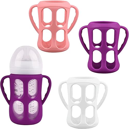 3 Pack Baby Bottle Handles for Philips Avent Natural Baby Bottles, Baby Bottle Holder with Easy Grip Handles (Pink+Purple+White)
