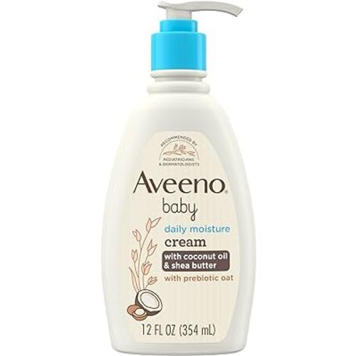 Aveeno Baby Daily Moisturizing Cream with Prebiotic Oat, Hypoallergenic Baby Lotion with Coconut Oil & Shea Butter Moisturizes Sensitive Skin for 24 Hours, Gentle Coconut Scent, 12 fl. oz