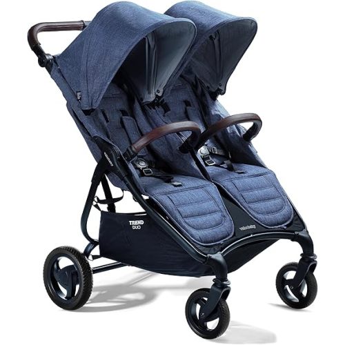 Valco Baby Trend Duo Light Weight Side by Side Double Stroller 2025 (Denim Blue) - Easy and Compact fold, Multi-Position Recline, Large Canopy, Independent Twin Vents and More - Luxurious Twin Pram