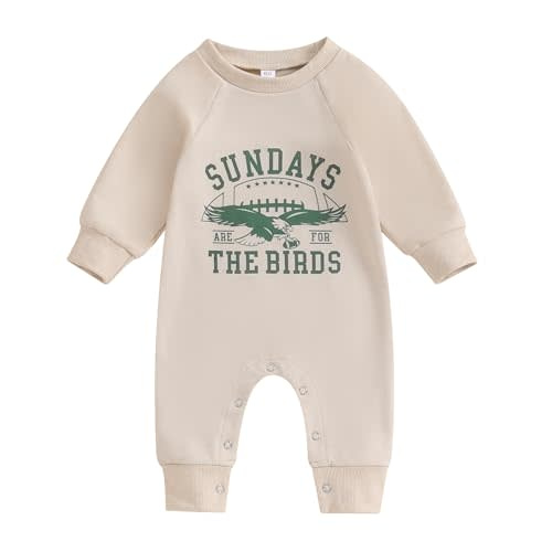 Honganda Newborn Infant Baby Boy Girl Football Jumpsuit Sundays are for The Birds Football Onesie Fall One Piece Outfit
