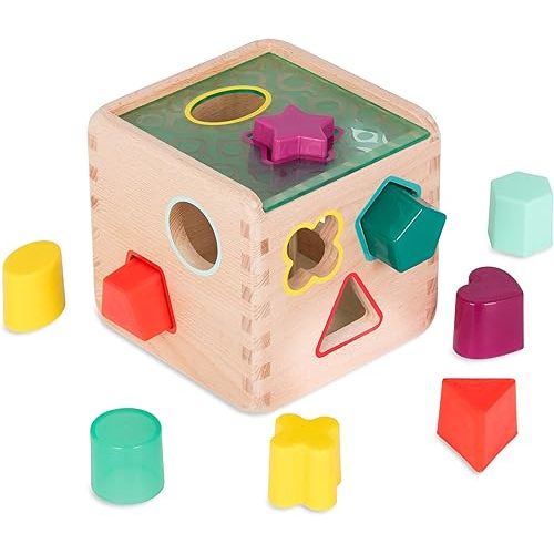 B. toys- Wonder Cube- Developmental Toy- Wooden Shape Sorter Cube – 9 Colorful Shapes – Educational Wooden Toy for Toddlers, Kids – 18 Months +