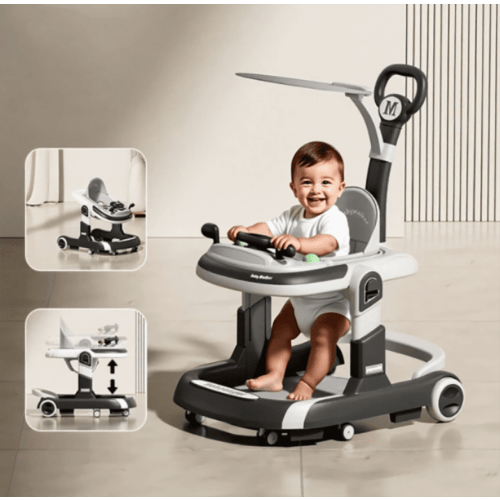 XunKA 5-in-1 Foldable Baby Walker with Foot Pads & Handles for Boys and Girls 6-24 Months, Black