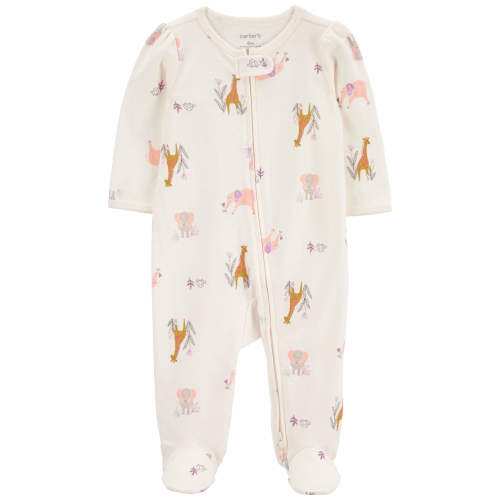 Baby Animal Print 2-Way Zip Cotton Sleep & Play - 3M - Style,Ivory