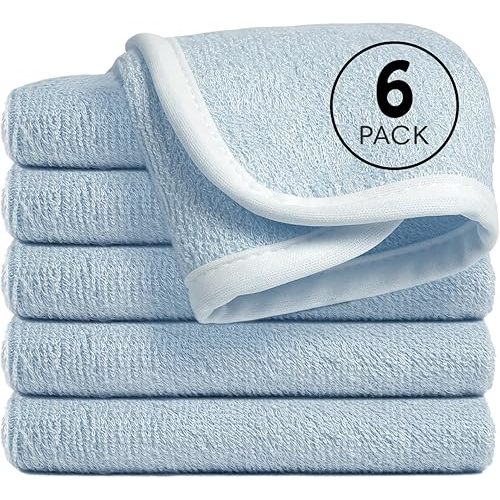Reusable Organic Baby Washcloths Set: 6 Packs 10 * 10 Ultra Soft Wash Cloth Viscose from Bamboo Absorbent Infant Newborn Bath Face Towel Gentle for Delicate Skin Boys Girl (Blue)