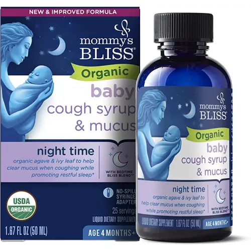 Mommy's Bliss Organic Baby Cough Syrup & Mucus Night Time, Contains Organic Agave and Ivy Leaf, Made for Babies 4 month+, 1.67 Fluid Ounces
