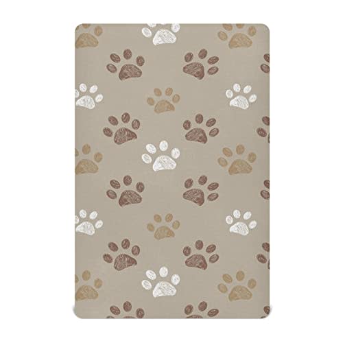KICPOAY Fitted Crib Sheets Brown Dog Paws Stretchy Portable Playard Sheets for Baby Toddler, Breathable Soft Mini Crib Mattress 52 x 28 in for Boys and Girls